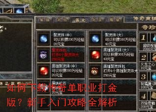 如何下载传奇单职业打金版?新手入门攻略全解析 如何下载传奇单职业打金版?新手入门攻略全解析